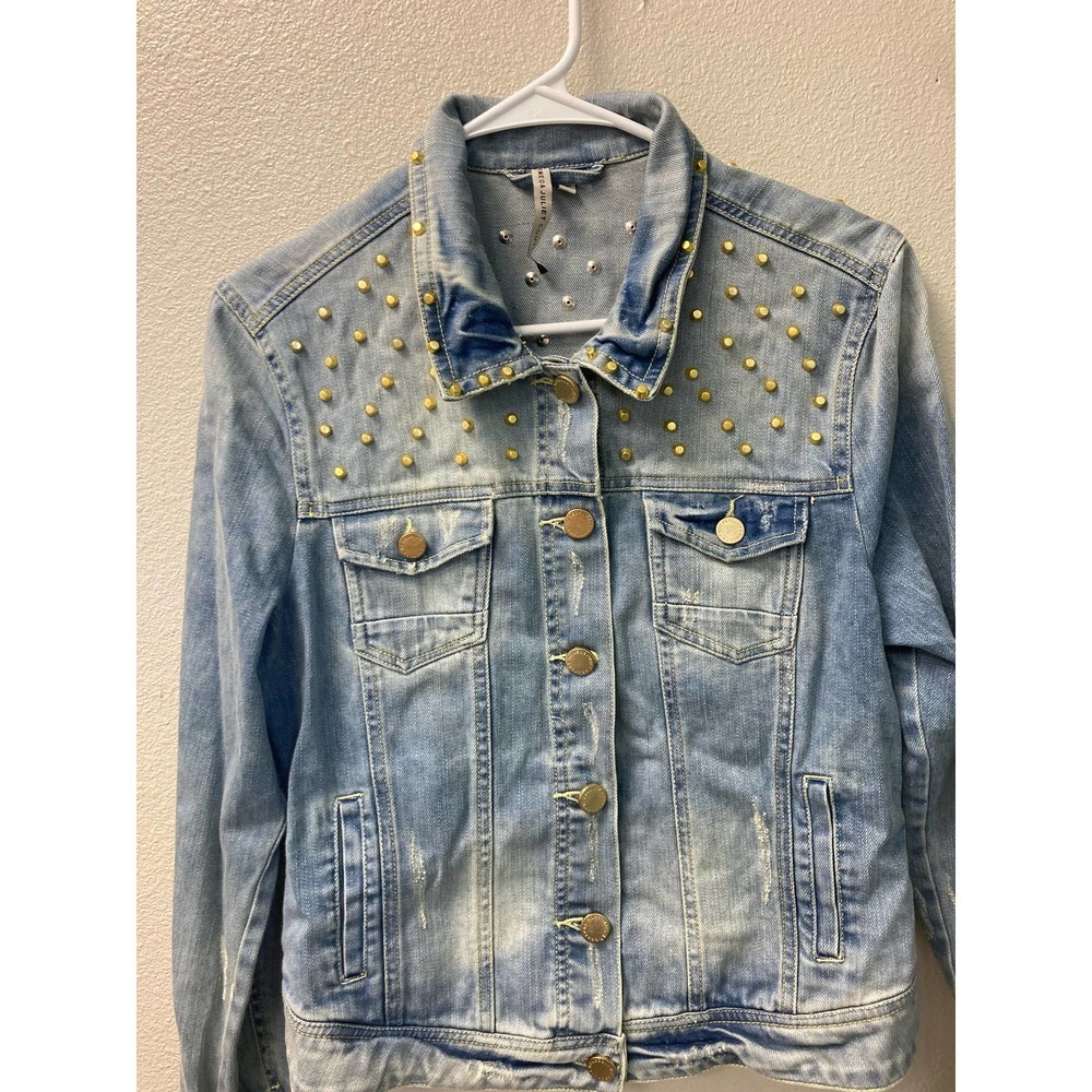 Romeo & Juliet Couture Women’s Jean Jacket Gold Studded Medium